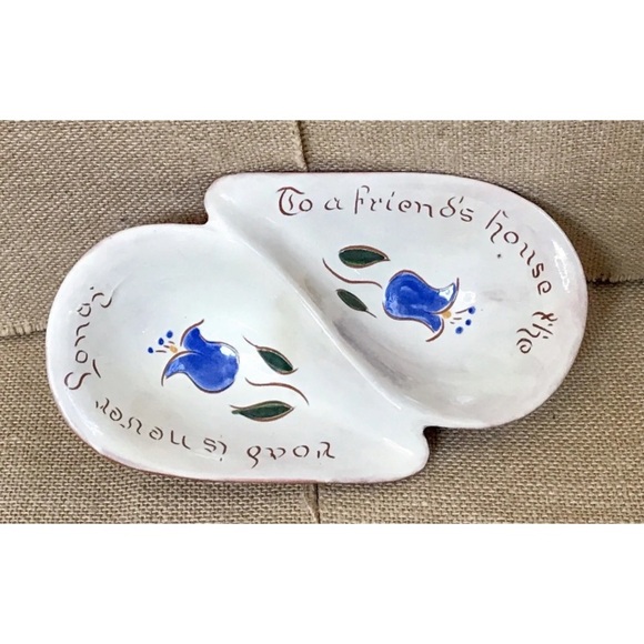 Vintage Friendship Two Compartment Candy Nut Dish Art Pottery Floral - Picture 1 of 7